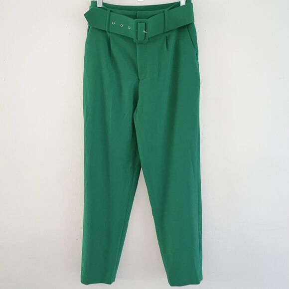 ACG Dress Pants Womens Size M Pleaded Belted High Waist Knit Green Tapered Leg - Picture 2 of 12